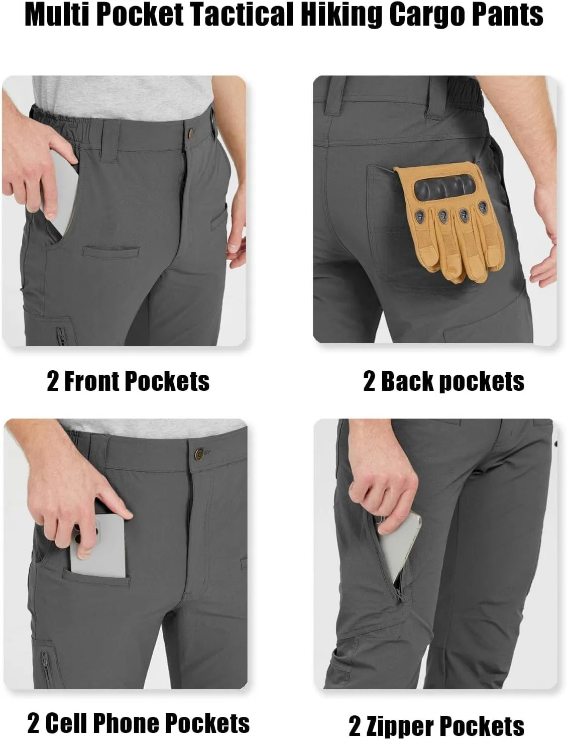 wantdo Men's Hiking Pants Lightweight Quick Dry Waterproof Breathable Tactical Cargo Pants for Outdoor Fishing Travel