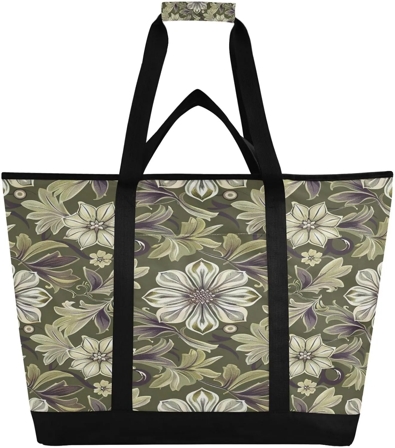 Watercolor Flowers Reusable Insulated Lunchbox Cooler Bag, Leakproof Kitchen Grocery Bag Collapsible Portable Cooler Tote Bag for Picnic, Camping, Office, Travel