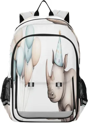 Watercolor Painting Rhinoceros Multi Compartment Student Backpack Reflective Stripes Travel Bag Casual Daypack School Bags for Boys Girls