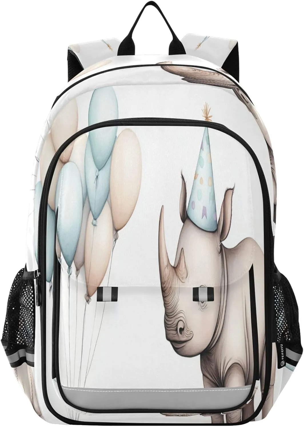Watercolor Painting Rhinoceros Multi Compartment Student Backpack Reflective Stripes Travel Bag Casual Daypack School Bags for Boys Girls