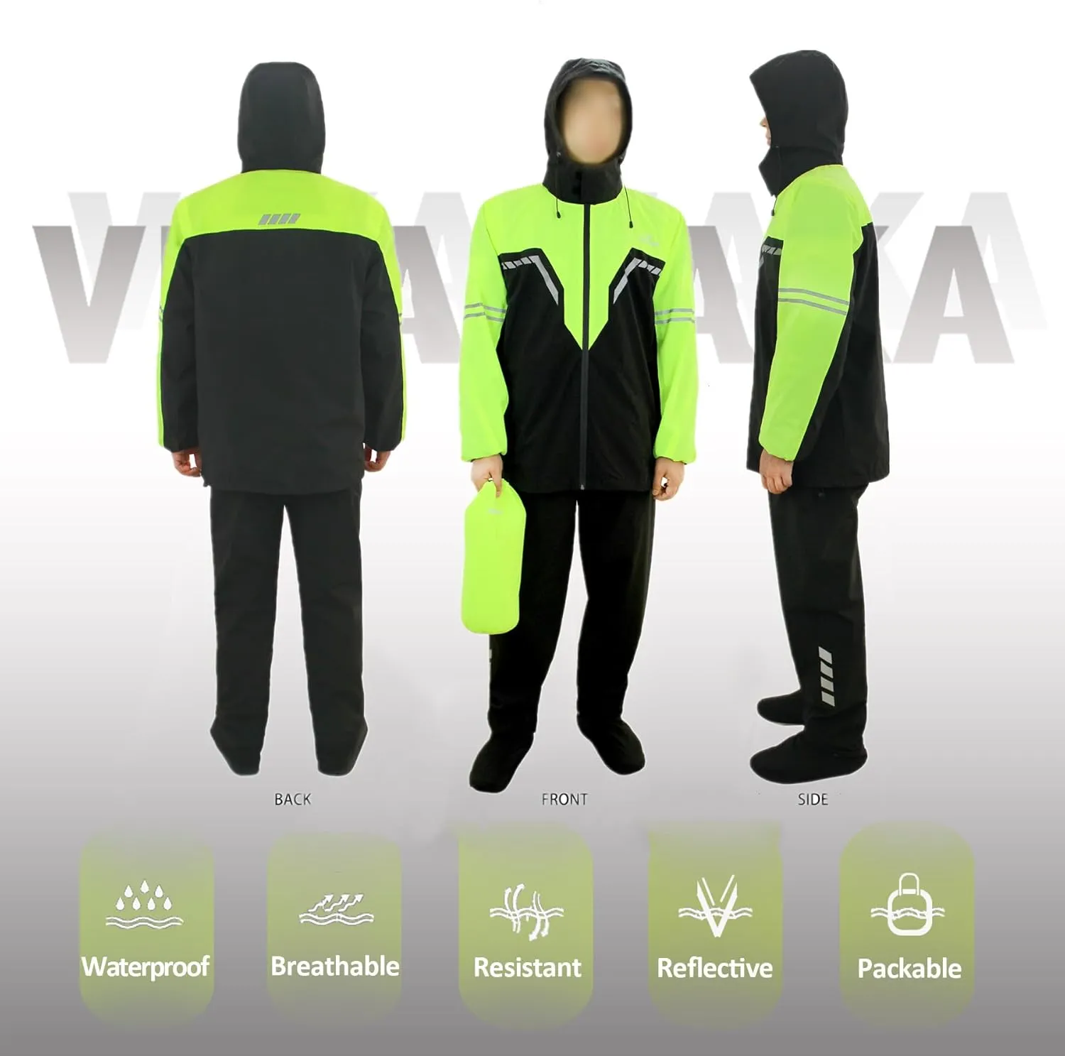 Waterproof Rain Suit for Men,Lightweight Rain Jackets and Pants Portable Reflective for Motorcycle Cycling Rain Gear
