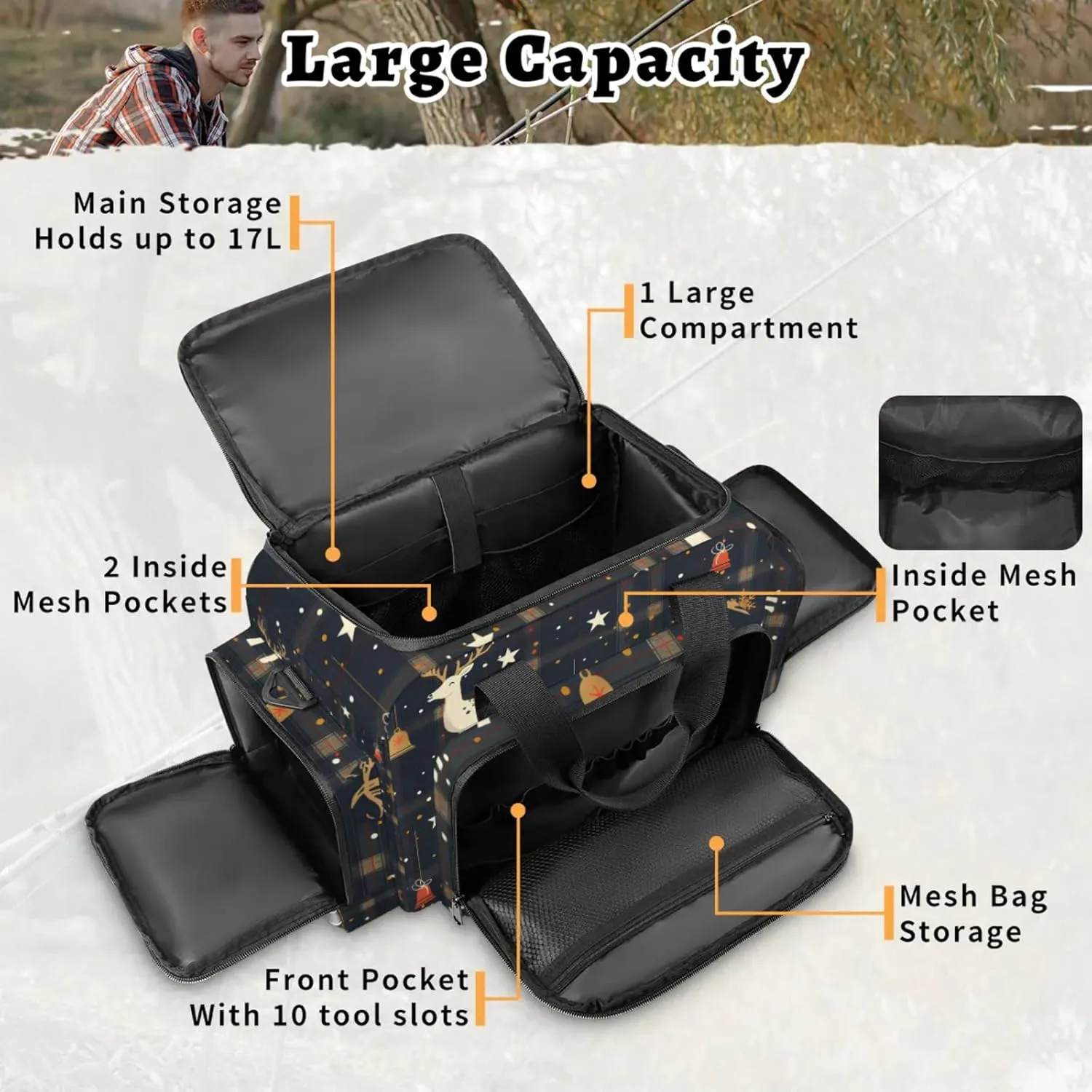 Waterproof Tactical Duffle Bag 25" Carry On Bag for EMT Tear-Resistant Gym Bag with Multi-Pocket & OSHA Reflective Travel Bags for Men Women Christmas Bell Deer