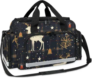 Waterproof Tactical Duffle Bag 25" Carry On Bag for EMT Tear-Resistant Gym Bag with Multi-Pocket & OSHA Reflective Travel Bags for Men Women Christmas Bell Deer
