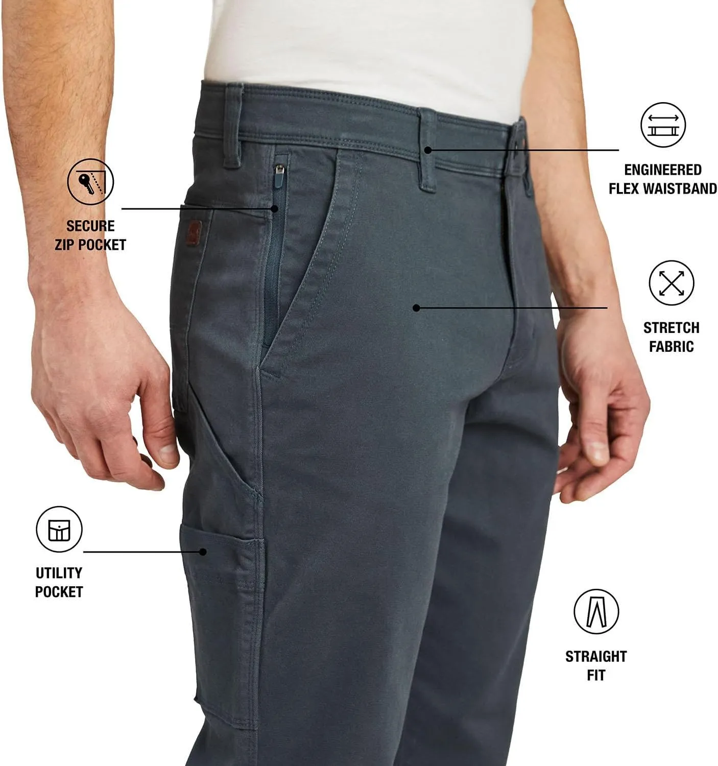 Weatherproof WP Men's 5 Pocket Utility Cargo Pants, Tactical Work Pants for Men, Relaxed Fit Cotton Hiking Pants