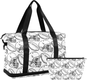 Weekender Overnight Bags for Women Helmet and American Football Travel Duffel Bag with Shoe Compartments Sketch Gym Duffel Bag with Toiletry Bag for Travel Sport Yoga 17 Inch