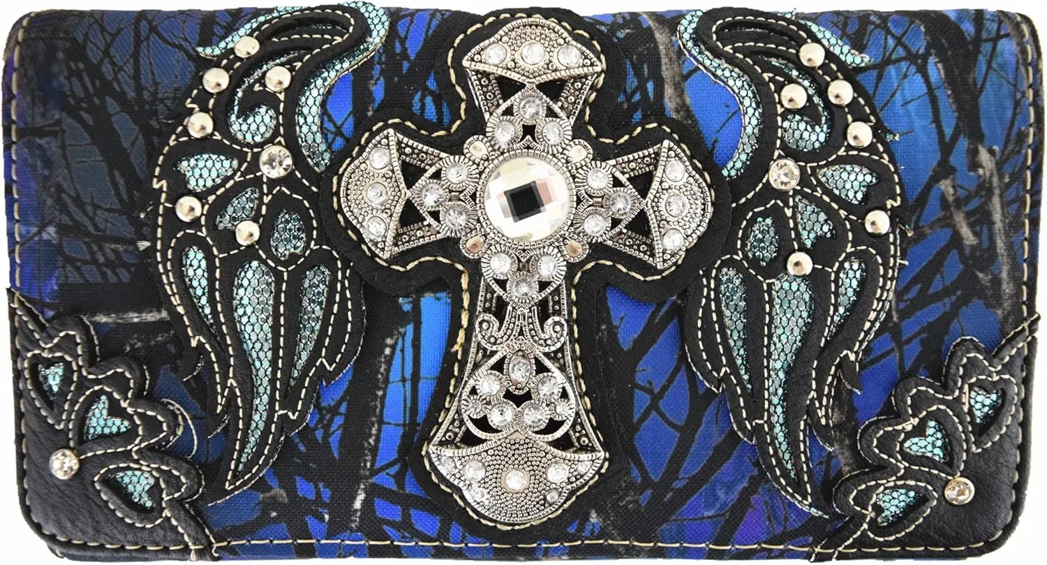 Western Camouflage Cross Wings Country Purse Single Shoulder Bags Clutch Women Blocking Wristlet Wallet