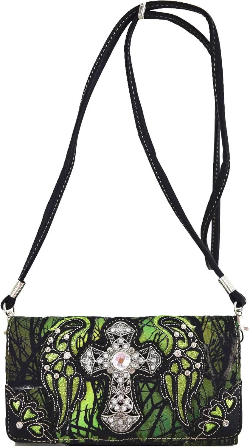 Western Camouflage Cross Wings Country Purse Single Shoulder Bags Clutch Women Blocking Wristlet Wallet