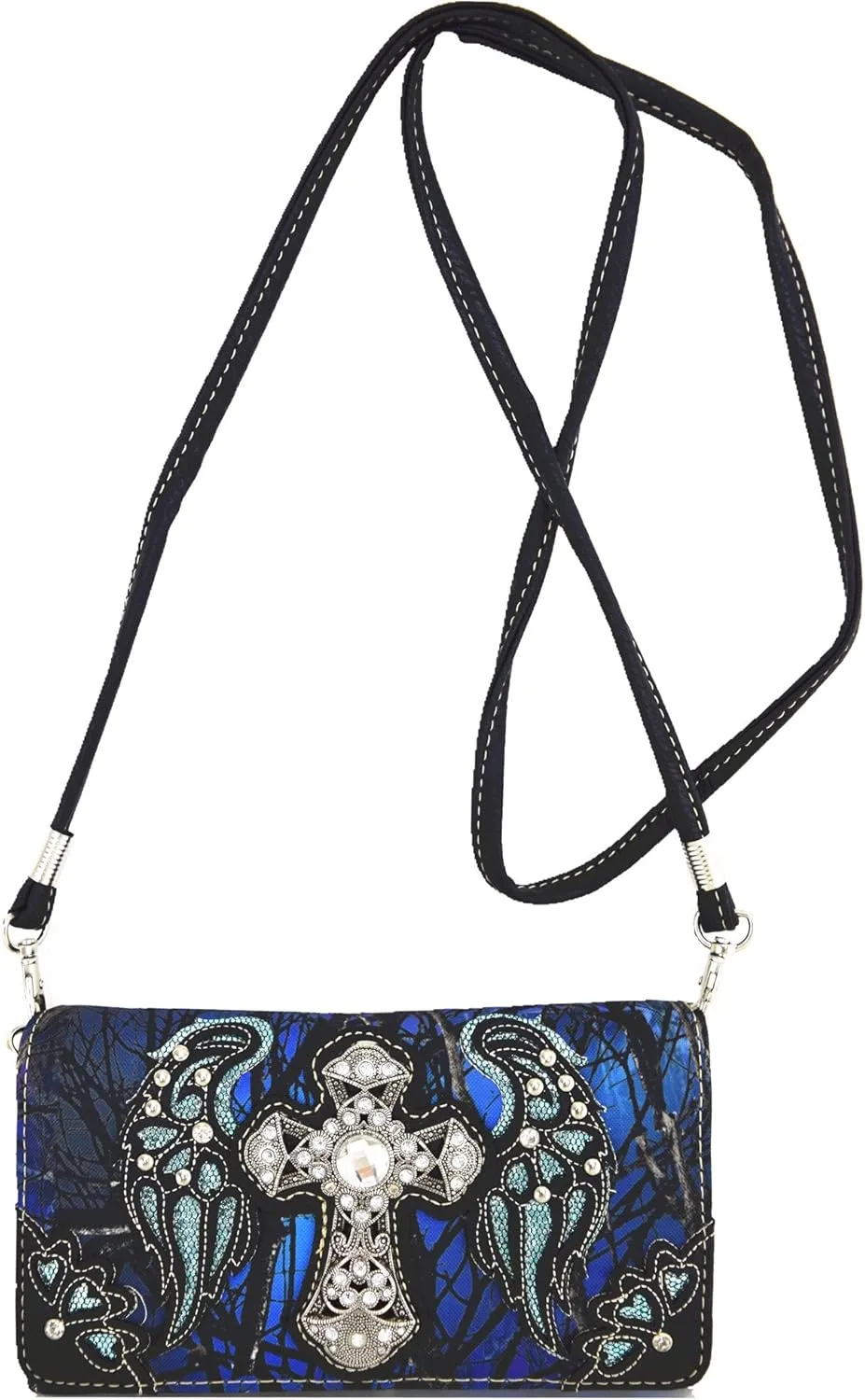 Western Camouflage Cross Wings Country Purse Single Shoulder Bags Clutch Women Blocking Wristlet Wallet