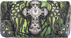 Western Camouflage Cross Wings Country Purse Single Shoulder Bags Clutch Women Blocking Wristlet Wallet