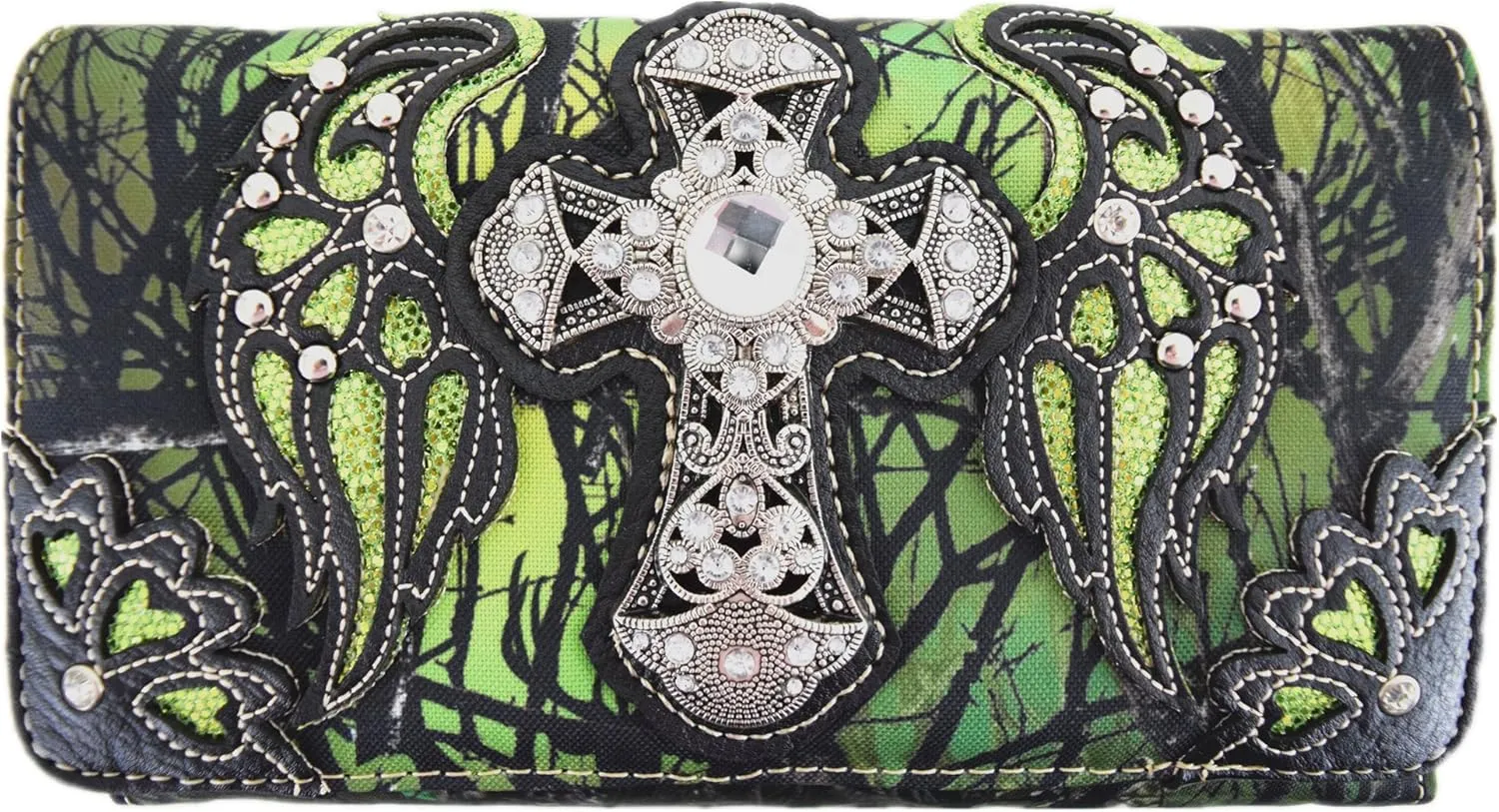 Western Camouflage Cross Wings Country Purse Single Shoulder Bags Clutch Women Blocking Wristlet Wallet