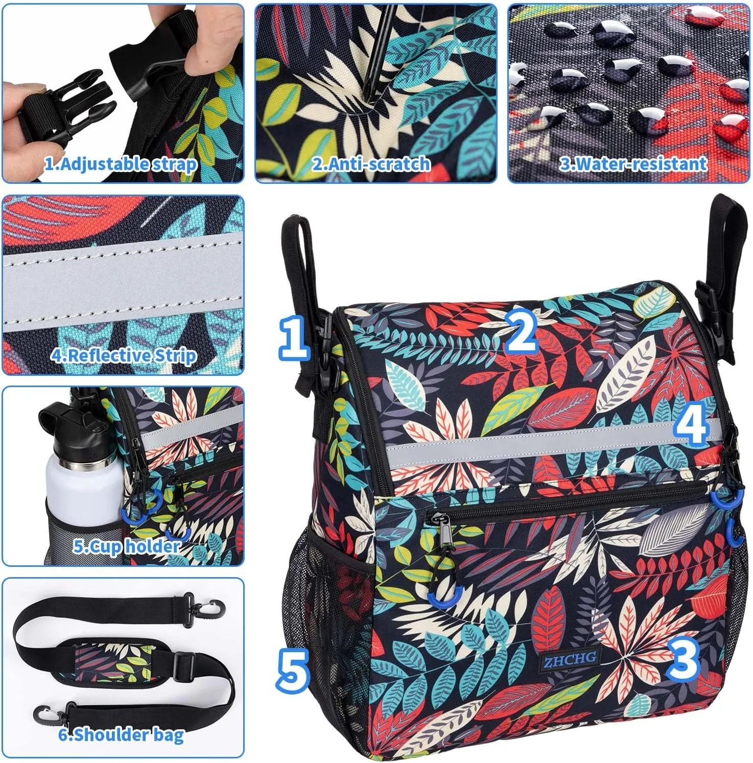Wheelchair Bags, Wheelchair Backpack with Cup Holder, Wheelchair Bags to Hang on Back, Electric Wheel Chair Accessories, Large Storage Bag for Walker Rollator
