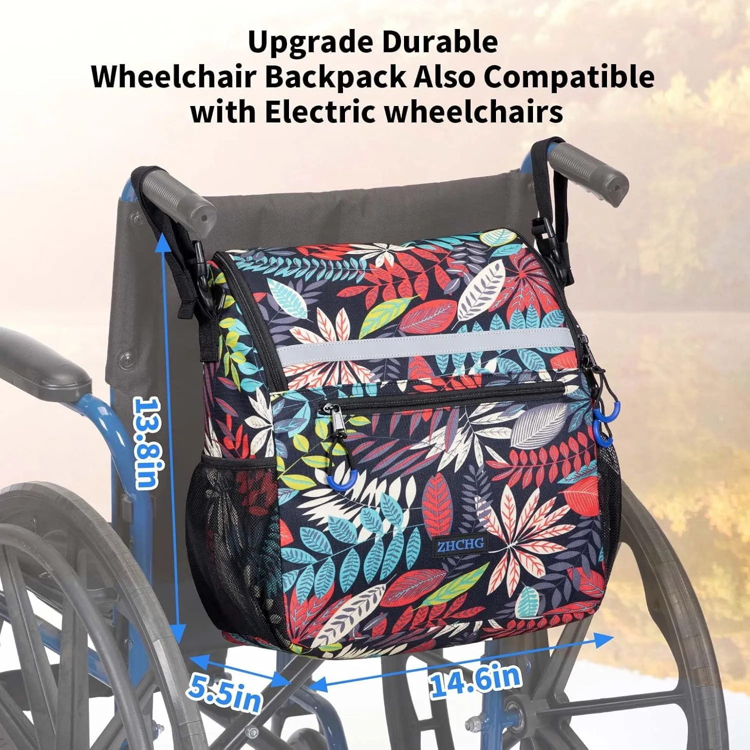 Wheelchair Bags, Wheelchair Backpack with Cup Holder, Wheelchair Bags to Hang on Back, Electric Wheel Chair Accessories, Large Storage Bag for Walker Rollator