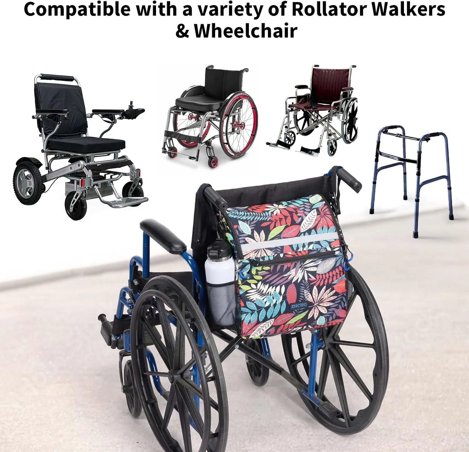 Wheelchair Bags, Wheelchair Backpack with Cup Holder, Wheelchair Bags to Hang on Back, Electric Wheel Chair Accessories, Large Storage Bag for Walker Rollator