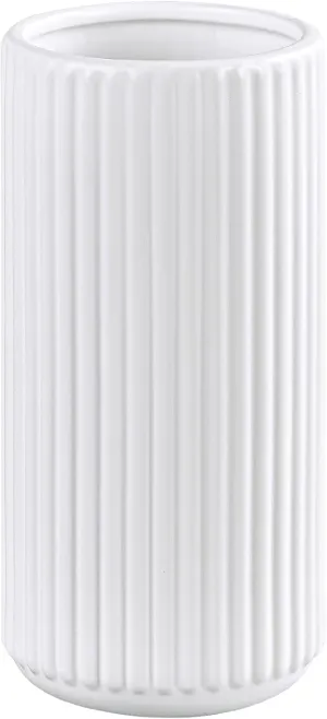 White Ceramic Flower Vase for Pampas Grass, 8 inch Small Decorative Centerpiece Ribbed Vase for Dining Table, Office Desktop, Shelf Bookshelf, Mantel, Entryway, Bathroom, Countertop, Farmhouse, Gift