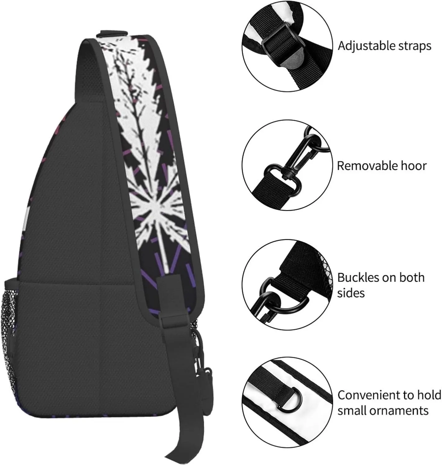 White Weed Leaf Crossbody Backpack For Men Women Sling Shoulder Dachshunds Dog Chest Bag Lightweight One Strap Multipurpose Travel Hiking Daypack