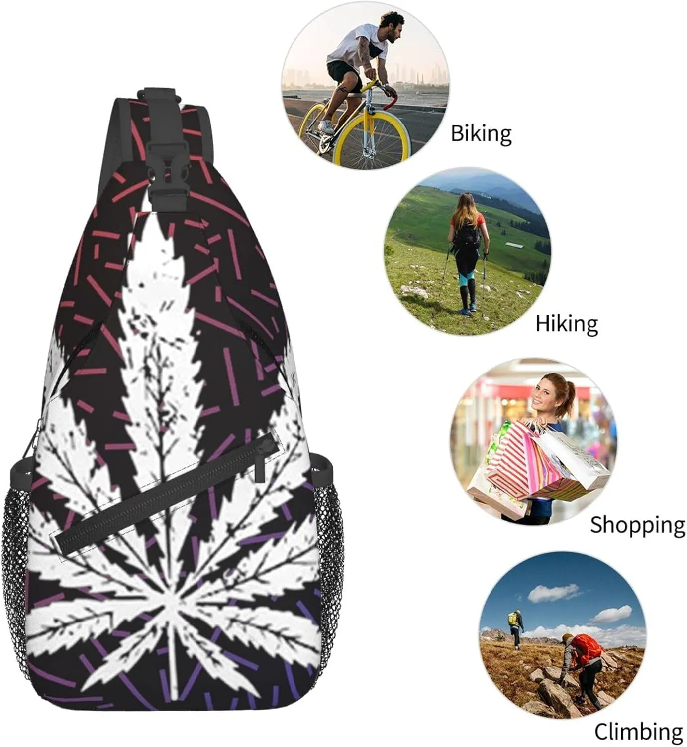 White Weed Leaf Crossbody Backpack For Men Women Sling Shoulder Dachshunds Dog Chest Bag Lightweight One Strap Multipurpose Travel Hiking Daypack