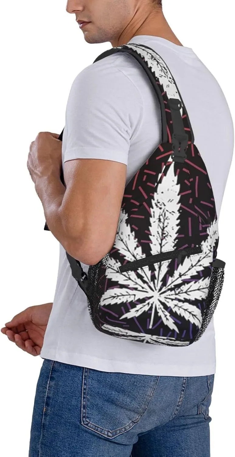 White Weed Leaf Crossbody Backpack For Men Women Sling Shoulder Dachshunds Dog Chest Bag Lightweight One Strap Multipurpose Travel Hiking Daypack