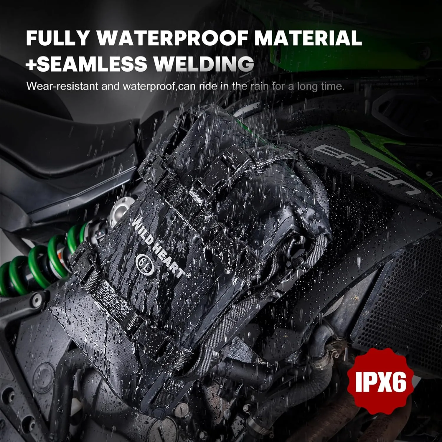 WILD HEART Waterproof Crash Bar Bags 6L/8L/15L Motorcycle Bag used as Motorcycle Luggage Sissy Bar Back Seat Saddle Rack Rear Fender Pouch Dirt Bike Gear Side Tool Bag Pack for moto ATV