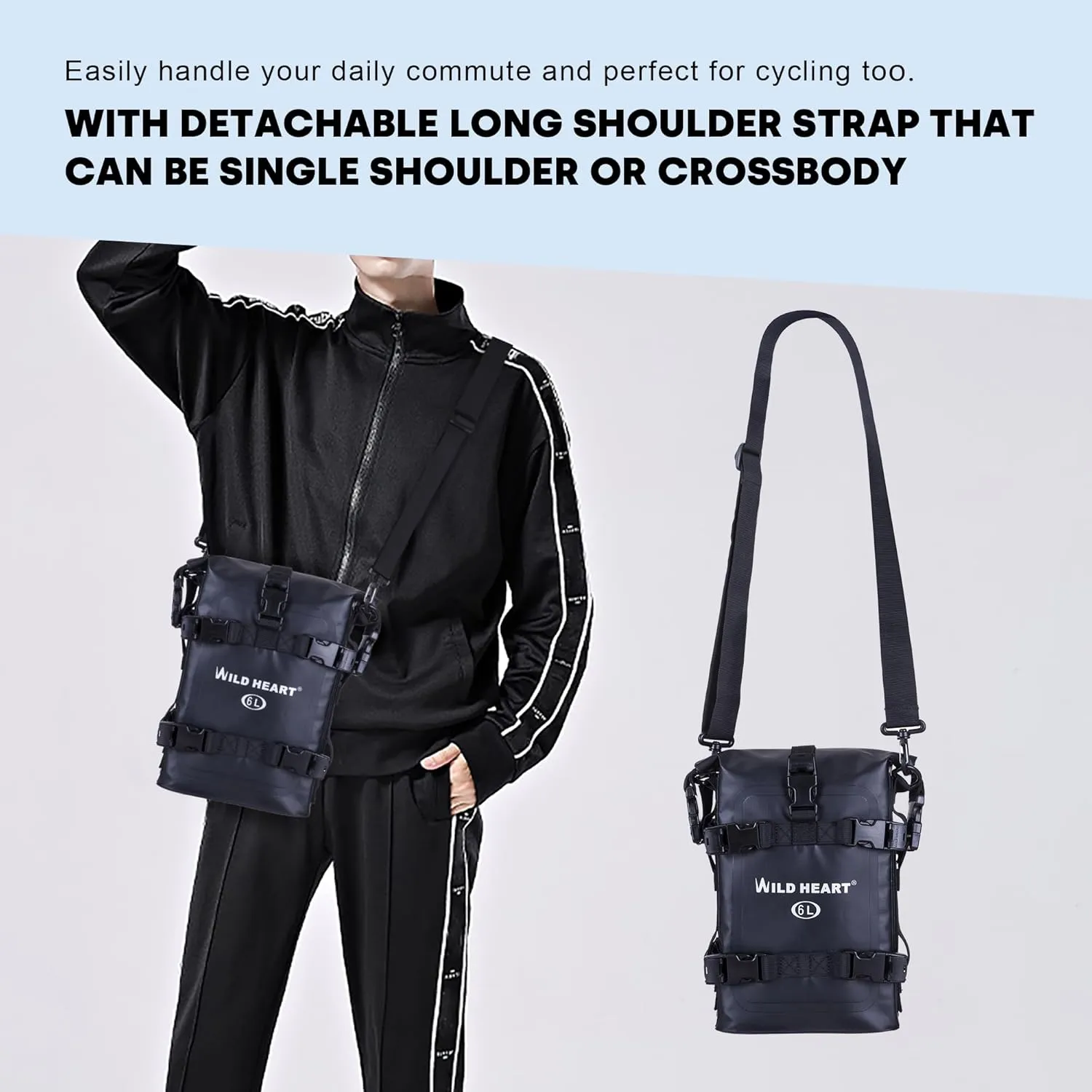WILD HEART Waterproof Crash Bar Bags 6L/8L/15L Motorcycle Bag used as Motorcycle Luggage Sissy Bar Back Seat Saddle Rack Rear Fender Pouch Dirt Bike Gear Side Tool Bag Pack for moto ATV