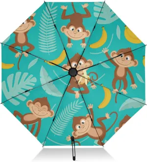 Windproof Compact Umbrella Monkey Inverted Travel Umbrella for Rain Sun Folding 8 Ribs Large UV Umbrella Automatic for Men Women