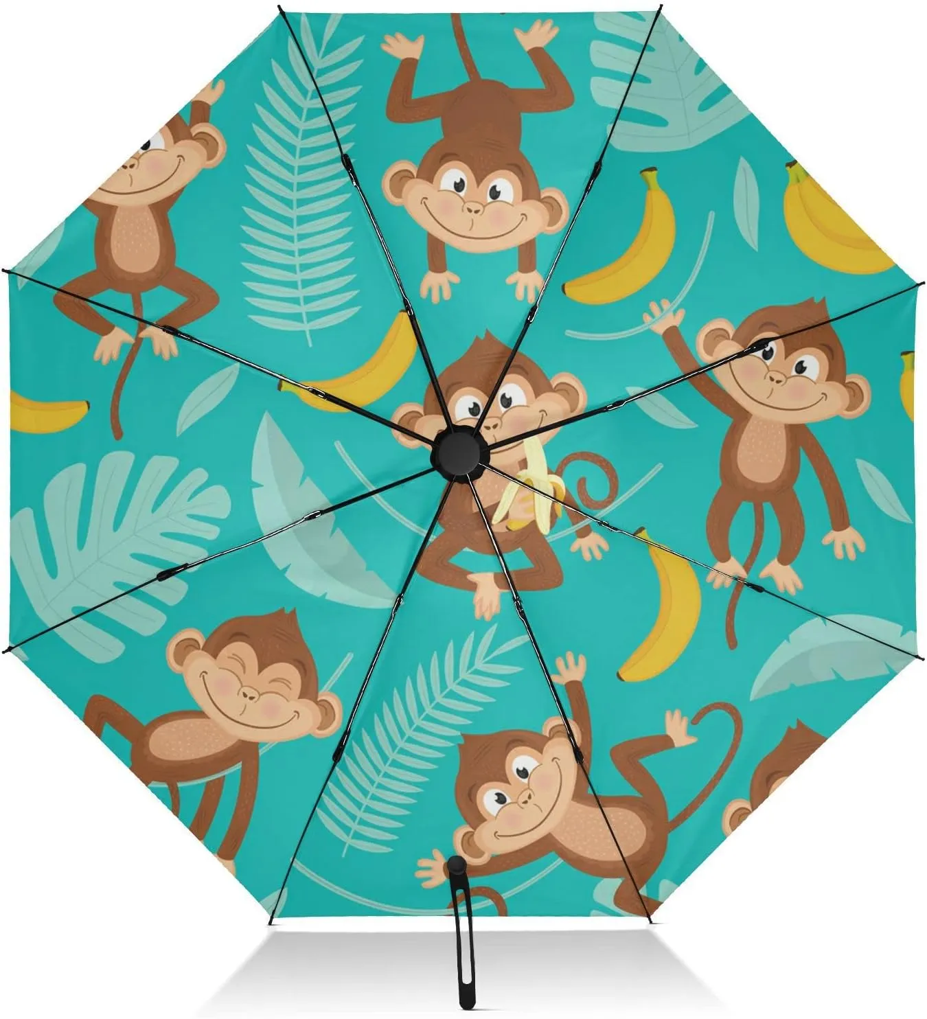 Windproof Compact Umbrella Monkey Inverted Travel Umbrella for Rain Sun Folding 8 Ribs Large UV Umbrella Automatic for Men Women