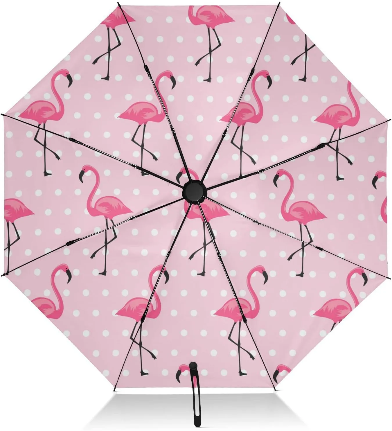 Windproof Travel Umbrella Pink Flamingo Portable Inverted Compact Umbrella for Rain Sun 8 Ribs Large UV Umbrella Automatic for Women Men