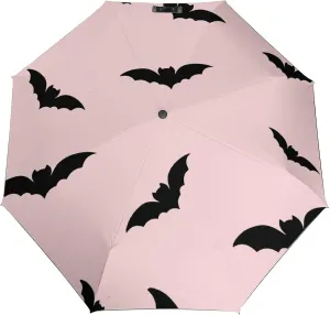 Windproof Travel Umbrellas for Rain,Bat Black Pink Durable & Compact Umbrella-Waterproof Canopy for Backpack, Purse, Portable, Umbrella for Travel