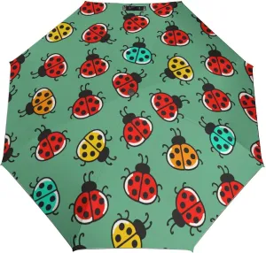 Windproof Travel Umbrellas for Rain,Cute Bug Green Pattern Durable & Compact Umbrella-Waterproof Canopy for Backpack, Purse, Portable, Umbrella for Travel