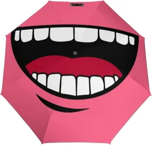 Windproof Travel Umbrellas for Rain,Funny Laughing Mouth Pink Durable & Compact Umbrella-Waterproof Canopy for Backpack, Purse, Portable, Umbrella for Travel