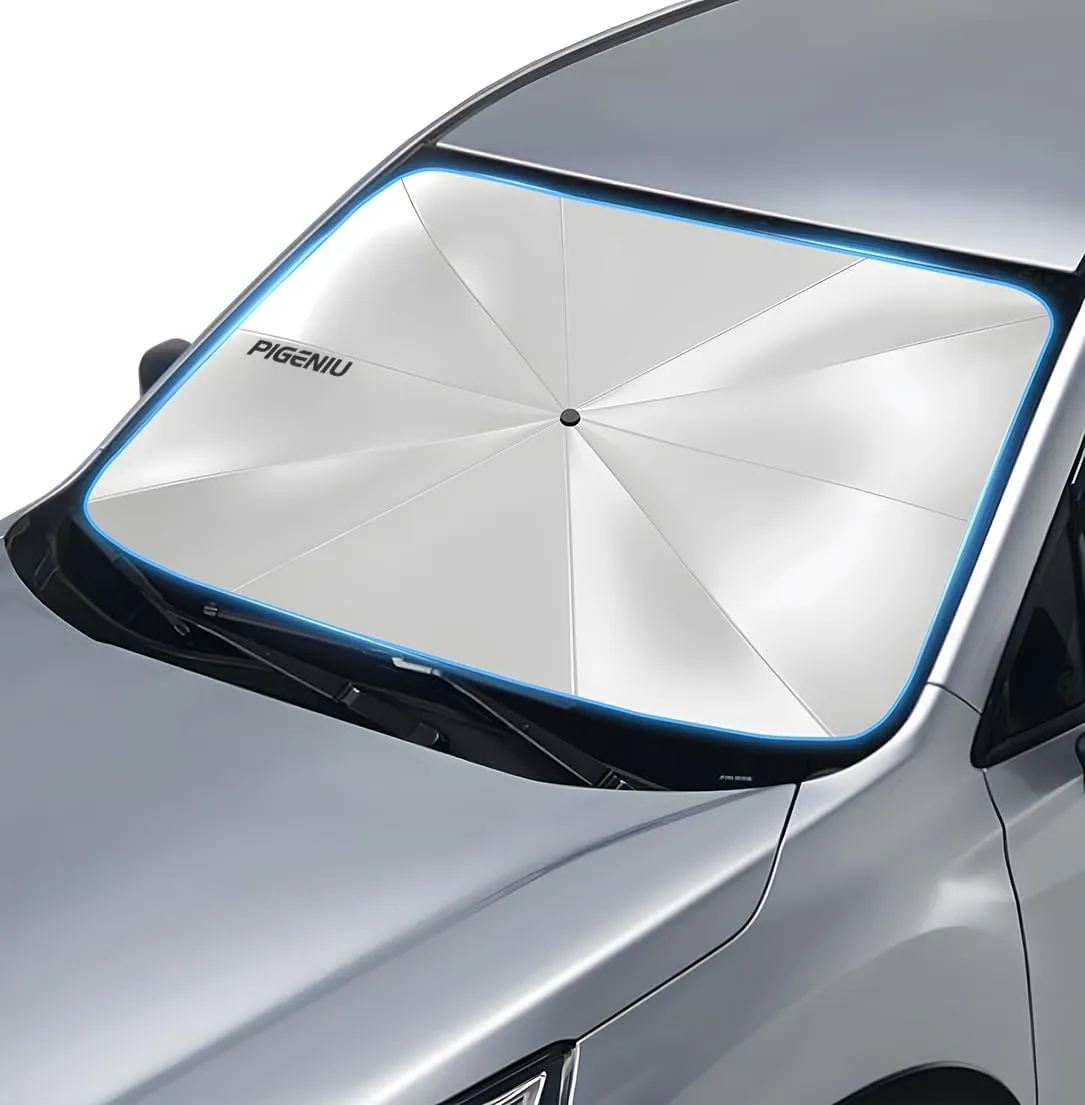 Windshield Sun Shade Umbrella for Chevrolet Suburban/Tahoe 2021-2024, GMC Yukon 2021-2023, Cadillac Escalade 2021-2023. Foldable Umbrella Sunshade with Silver Heat Shield UDS