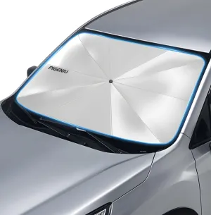 Windshield Sun Shade Umbrella for Chevrolet Suburban/Tahoe 2021-2024, GMC Yukon 2021-2023, Cadillac Escalade 2021-2023. Foldable Umbrella Sunshade with Silver Heat Shield UDS
