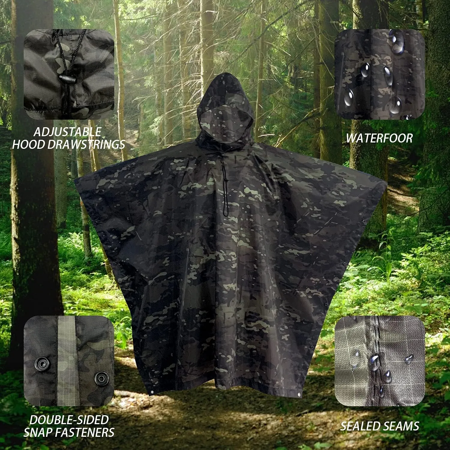 WINWAY Military Style Poncho Multi Use Rip-Stop Camouflage Raincoat