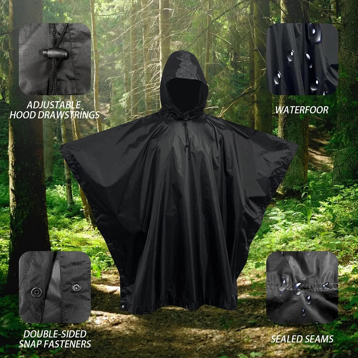 WINWAY Military Style Poncho Multi Use Rip-Stop Camouflage Raincoat