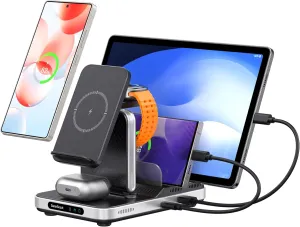 Wireless Charger for Samsung, SwanScout 901S, 5 in 1 Wireless Charging Station for Multiple Devices, for Samsung S25/S24/S23/S22 Series, Galaxy Watch Ultra/7/6/5/4, for Galaxy Tab Series/Galaxy Buds