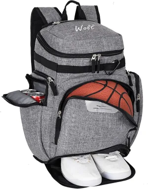 WOLT Basketball Backpack Bag with Separate Ball Compartment and Shoes Pocket，Large Sports Equipment Bag for Basketball, Soccer, Rugby, Volleyball, Baseball Sport Backpack Bag
