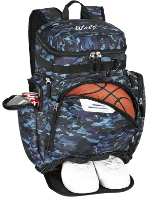 WOLT Basketball Backpack Bag with Separate Ball Compartment and Shoes Pocket，Large Sports Equipment Bag for Basketball, Soccer, Rugby, Volleyball, Baseball Sport Backpack Bag