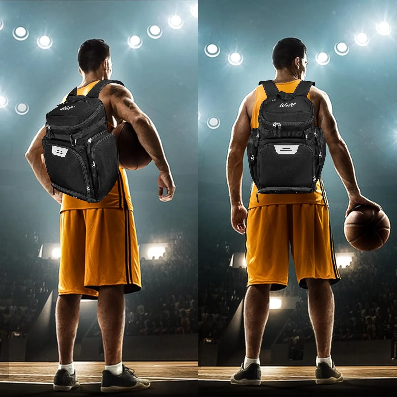 WOLT Basketball Backpack Bag with Separate Ball Compartment and Shoes Pocket，Large Sports Equipment Bag for Basketball, Soccer, Rugby, Volleyball, Baseball Sport Backpack Bag