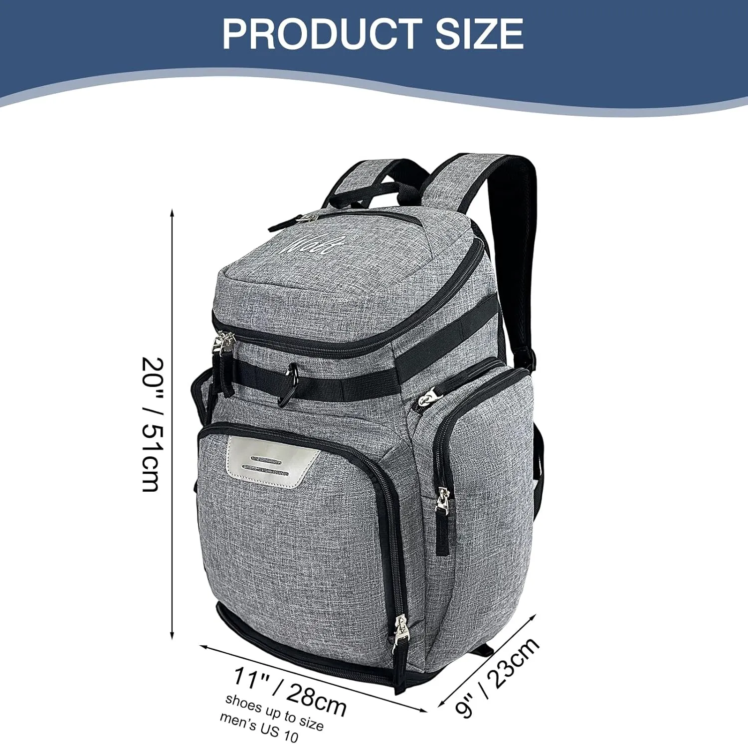 WOLT Basketball Backpack Bag with Separate Ball Compartment and Shoes Pocket，Large Sports Equipment Bag for Basketball, Soccer, Rugby, Volleyball, Baseball Sport Backpack Bag