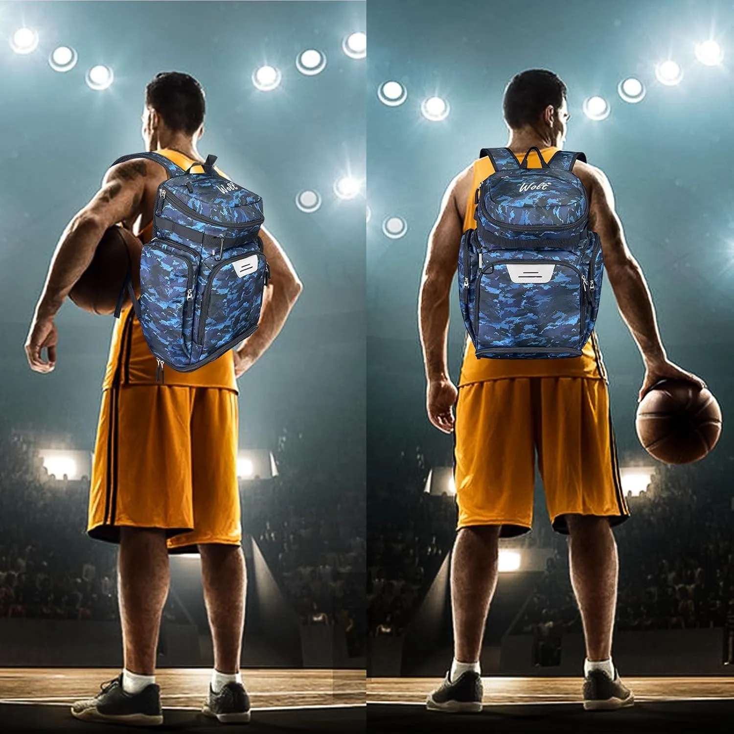 WOLT Basketball Backpack Bag with Separate Ball Compartment and Shoes Pocket，Large Sports Equipment Bag for Basketball, Soccer, Rugby, Volleyball, Baseball Sport Backpack Bag