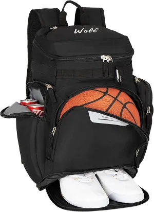 WOLT Basketball Backpack Bag with Separate Ball Compartment and Shoes Pocket，Large Sports Equipment Bag for Basketball, Soccer, Rugby, Volleyball, Baseball Sport Backpack Bag