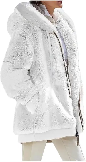 Womens Oversized Zip Up Coat Fuzzy Fleece Sherpa Jacket with Pockets Hoodie Outerwear Fall and Winter