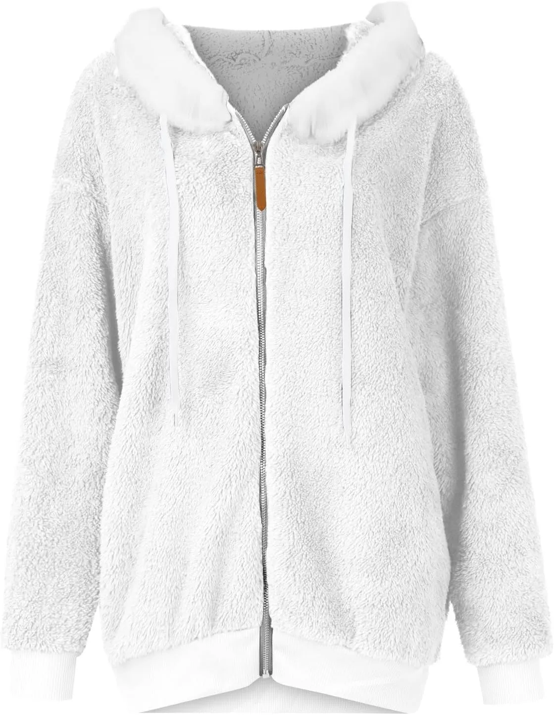 Womens Oversized Zip Up Coat Fuzzy Fleece Sherpa Jacket with Pockets Hoodie Outerwear Fall and Winter