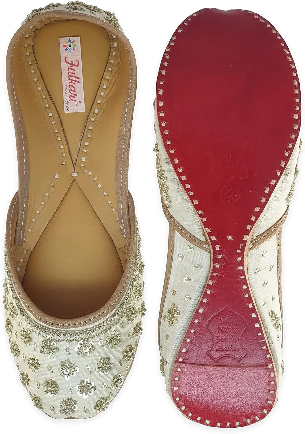Women's Phulkari Mirror Multicolor Genuine Soft Leather Embroidered Jutis | Bite and Pinch Free Jutti | Punjabi Formal Juttis | Girl's Indian Wedding Flat Ladies Mojari | Formal Ethnic Juti |