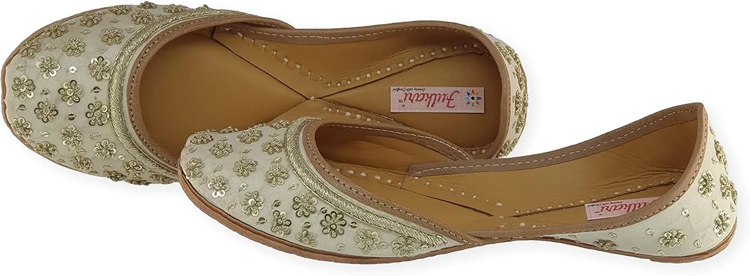 Women's Phulkari Mirror Multicolor Genuine Soft Leather Embroidered Jutis | Bite and Pinch Free Jutti | Punjabi Formal Juttis | Girl's Indian Wedding Flat Ladies Mojari | Formal Ethnic Juti |