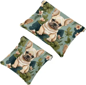 Women’s Pocket Cosmetic Bags, Waterproof Leather Makeup Bag No Zipper Self-Closing Makeup Pouch for Girls, Mini Bag for Purse - French Bulldog Puppy Pattern