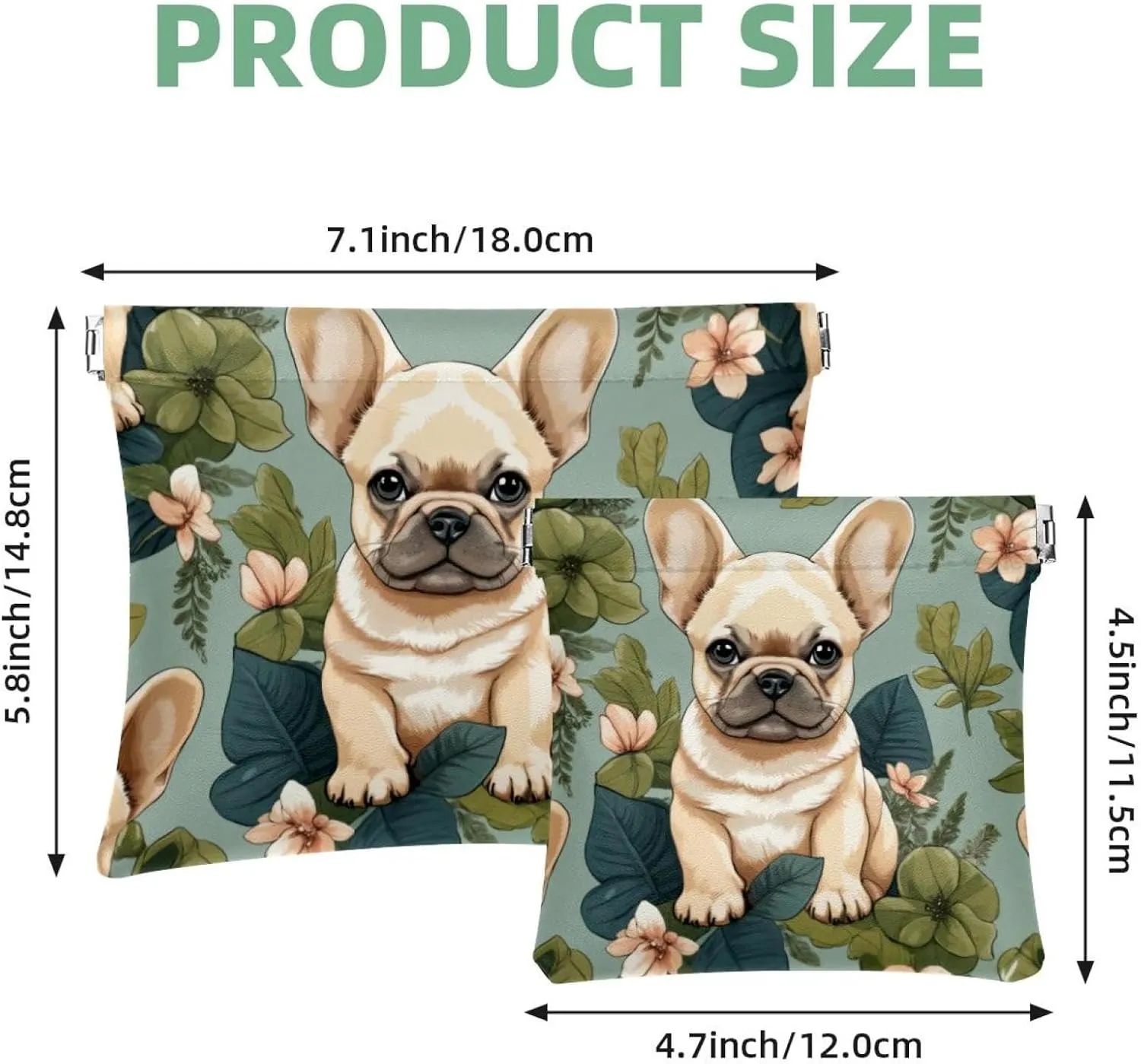 Women’s Pocket Cosmetic Bags, Waterproof Leather Makeup Bag No Zipper Self-Closing Makeup Pouch for Girls, Mini Bag for Purse - French Bulldog Puppy Pattern