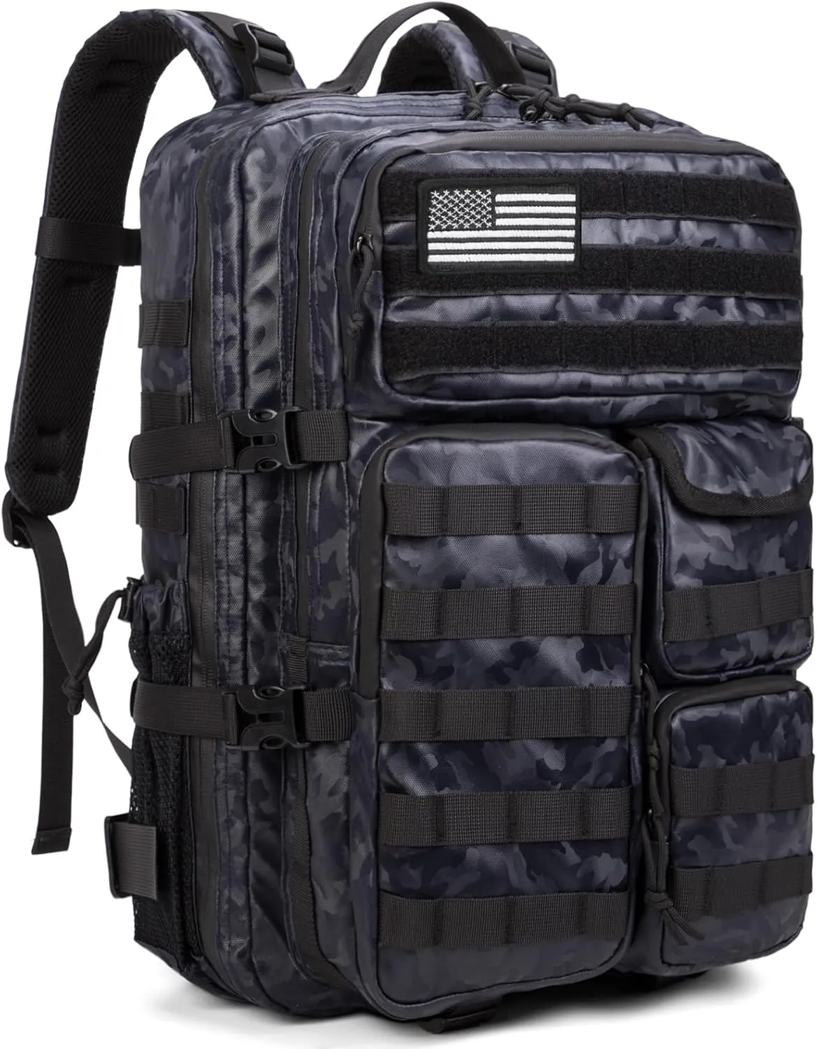 Wotony Tactical Backpack - Military waterproof backpack with multiple pockets and tactical gear for the outdoors (polyurethane-Camouflage Blue-polyurethane, 45L)