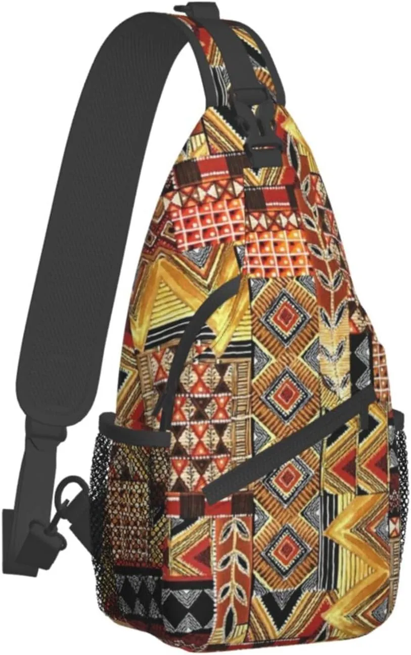 WURTON African Textile Patchwork Print Crossbody Backpack Shoulder Bag Cross Chest Bag For Travel, Hiking Gym Tactical Use
