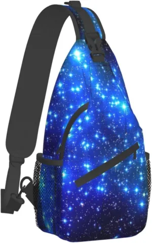 WURTON Blue Shining Stars Print Crossbody Backpack Shoulder Bag Cross Chest Bag For Travel, Hiking Gym Tactical Use