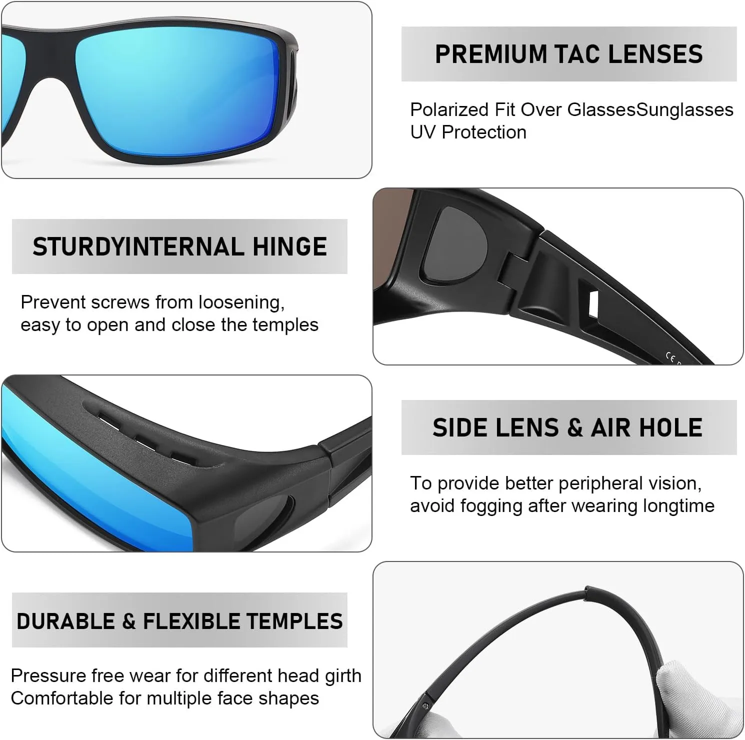 Wzerry Fit Over Glasses Sunglasses for Women Men, Polarized Oversized Sun Glasses for Prescription Glasses UV400 Protection